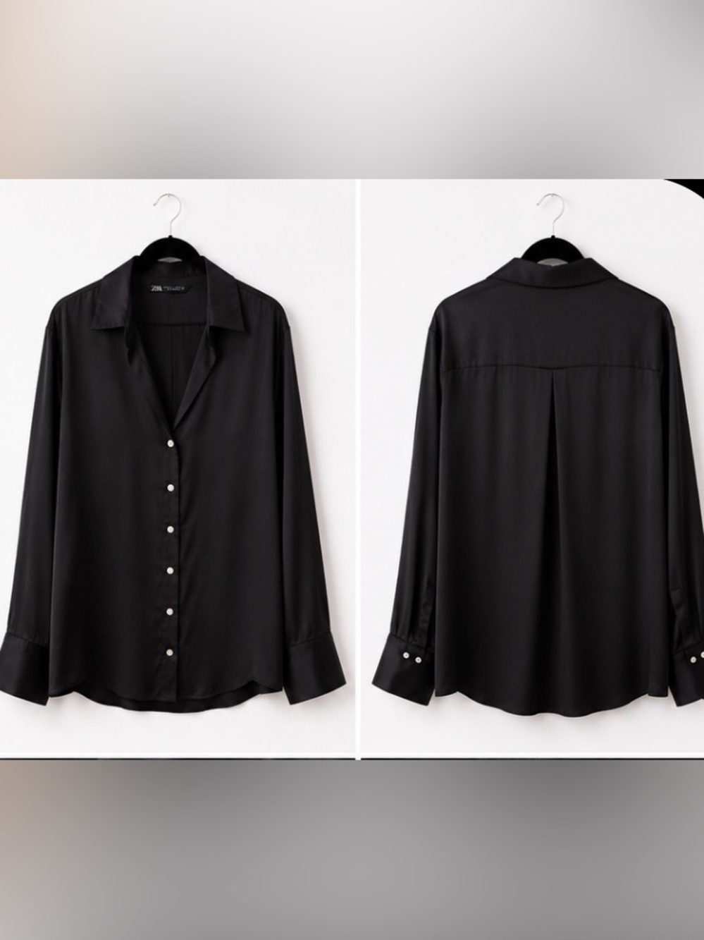 Zara Black Satin Button Down Blouse Long Sleeve Collared Silky Shirt | L - Picture 3 of 9